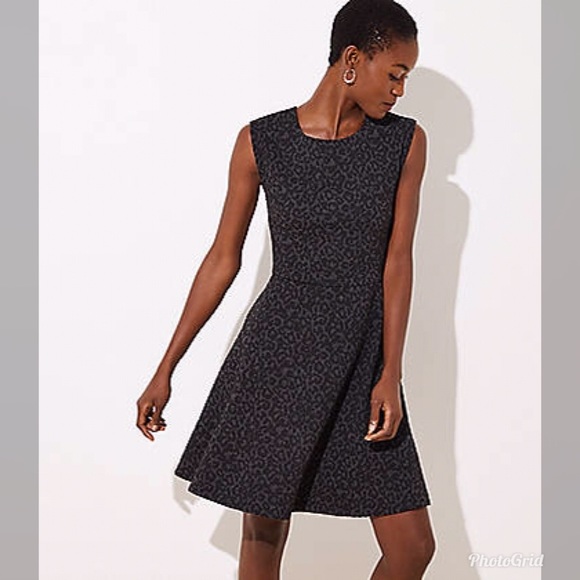 NWT LOFT Tall Leopard Jacquard Flare Dress Sz 00T - Picture 2 of 2